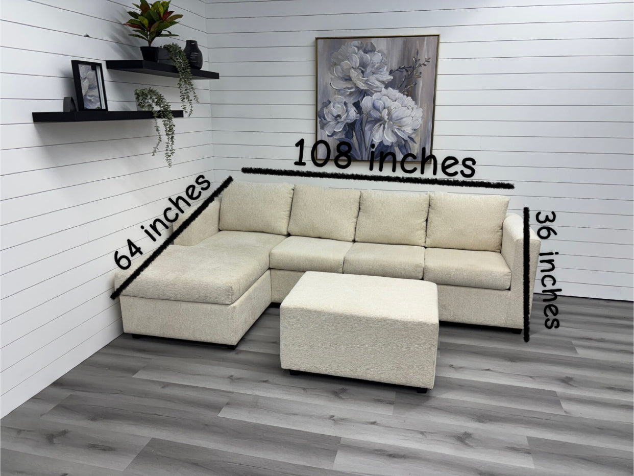 Small Cream Sectional with Ottoman