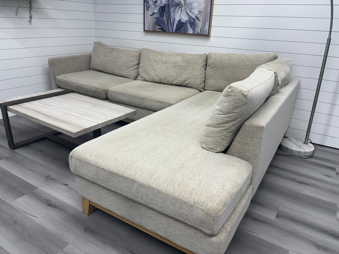 Tan Sectional with Bumper Chaise