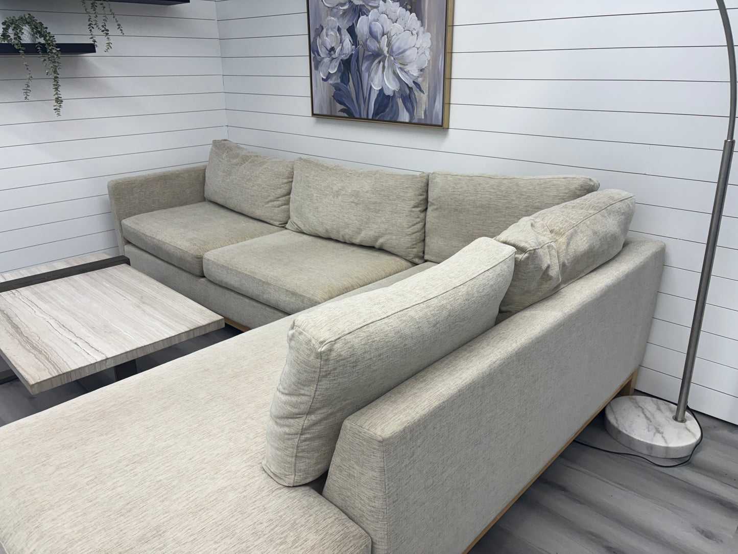Tan Sectional with Bumper Chaise