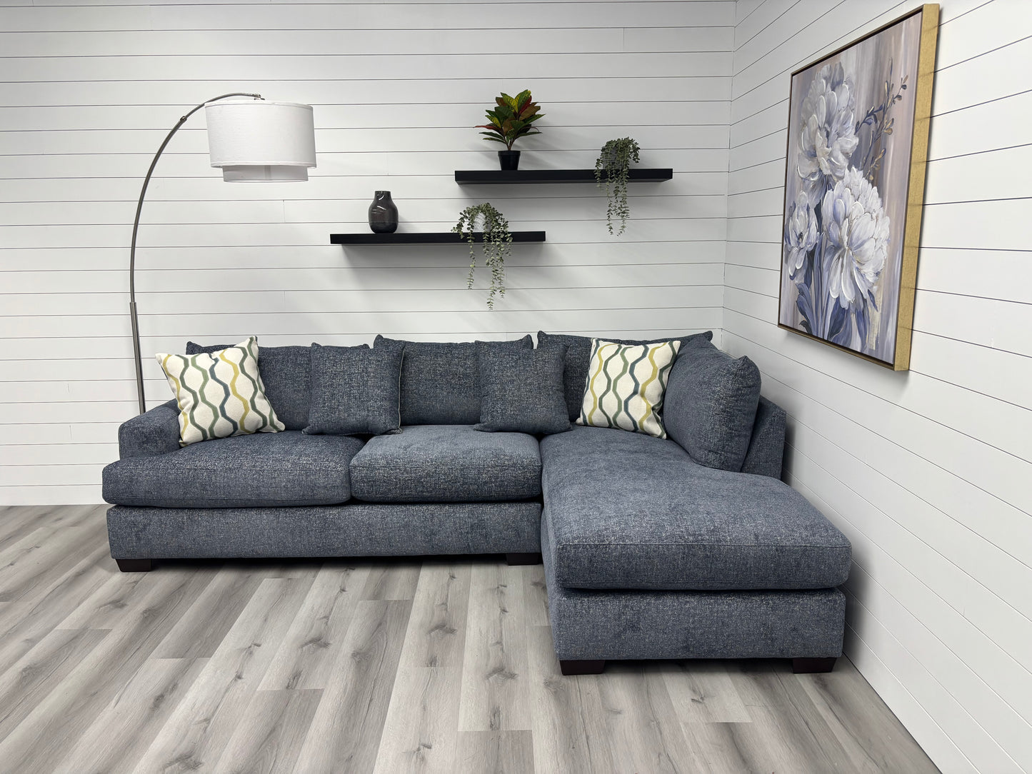 Brand New Agave Blue Two-Piece Sectional with Bumper Chaise