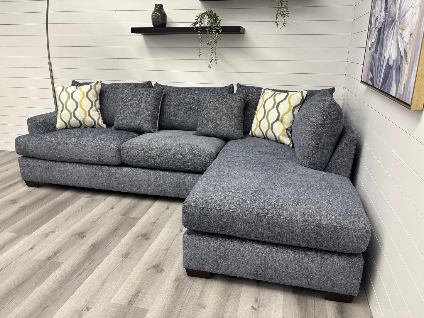 Brand New Agave Blue Two-Piece Sectional with Bumper Chaise