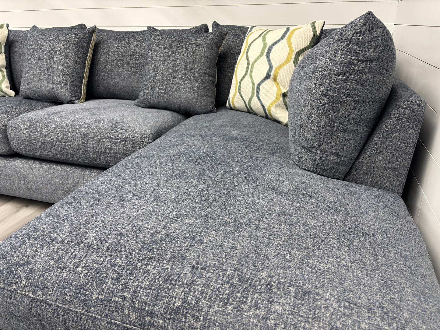 Brand New Agave Blue Two-Piece Sectional with Bumper Chaise