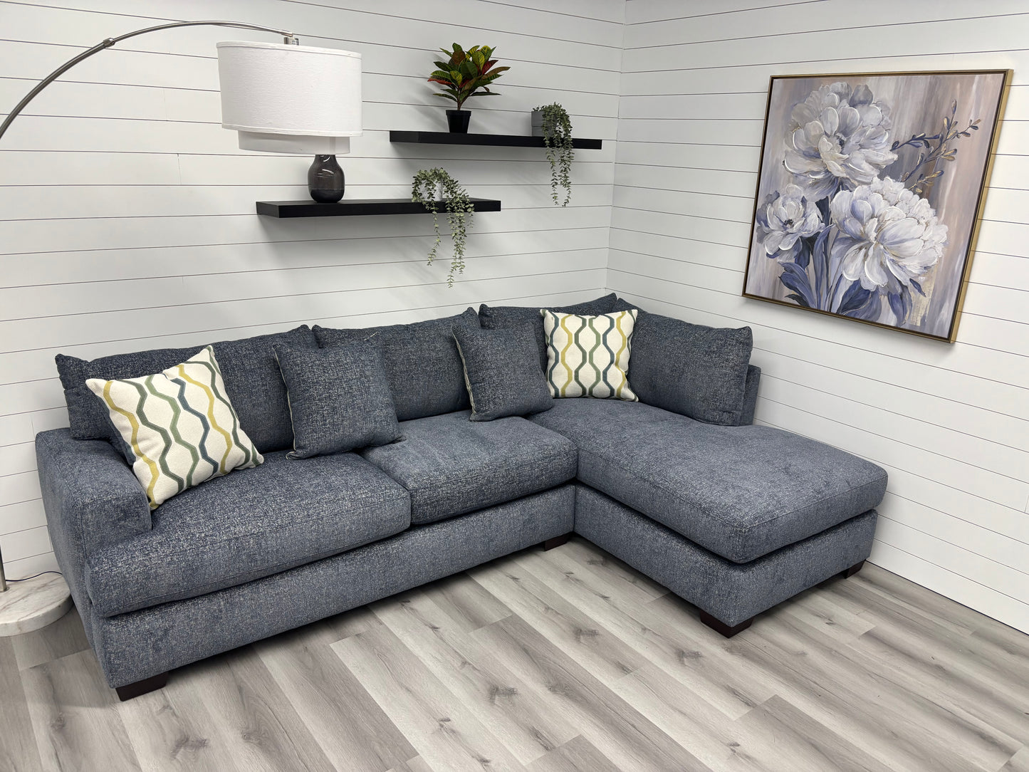 Brand New Agave Blue Two-Piece Sectional with Bumper Chaise