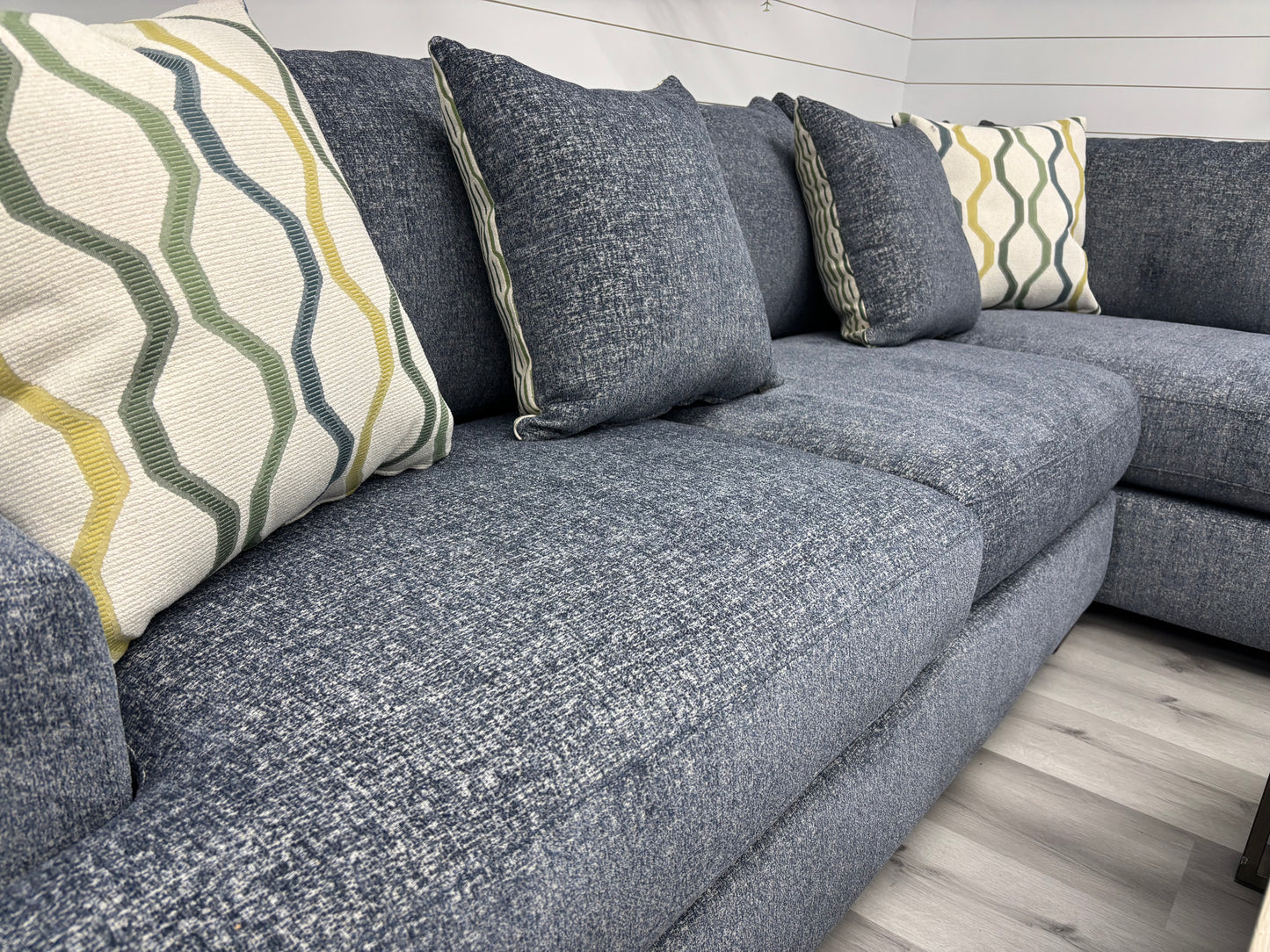 Brand New Agave Blue Two-Piece Sectional with Bumper Chaise