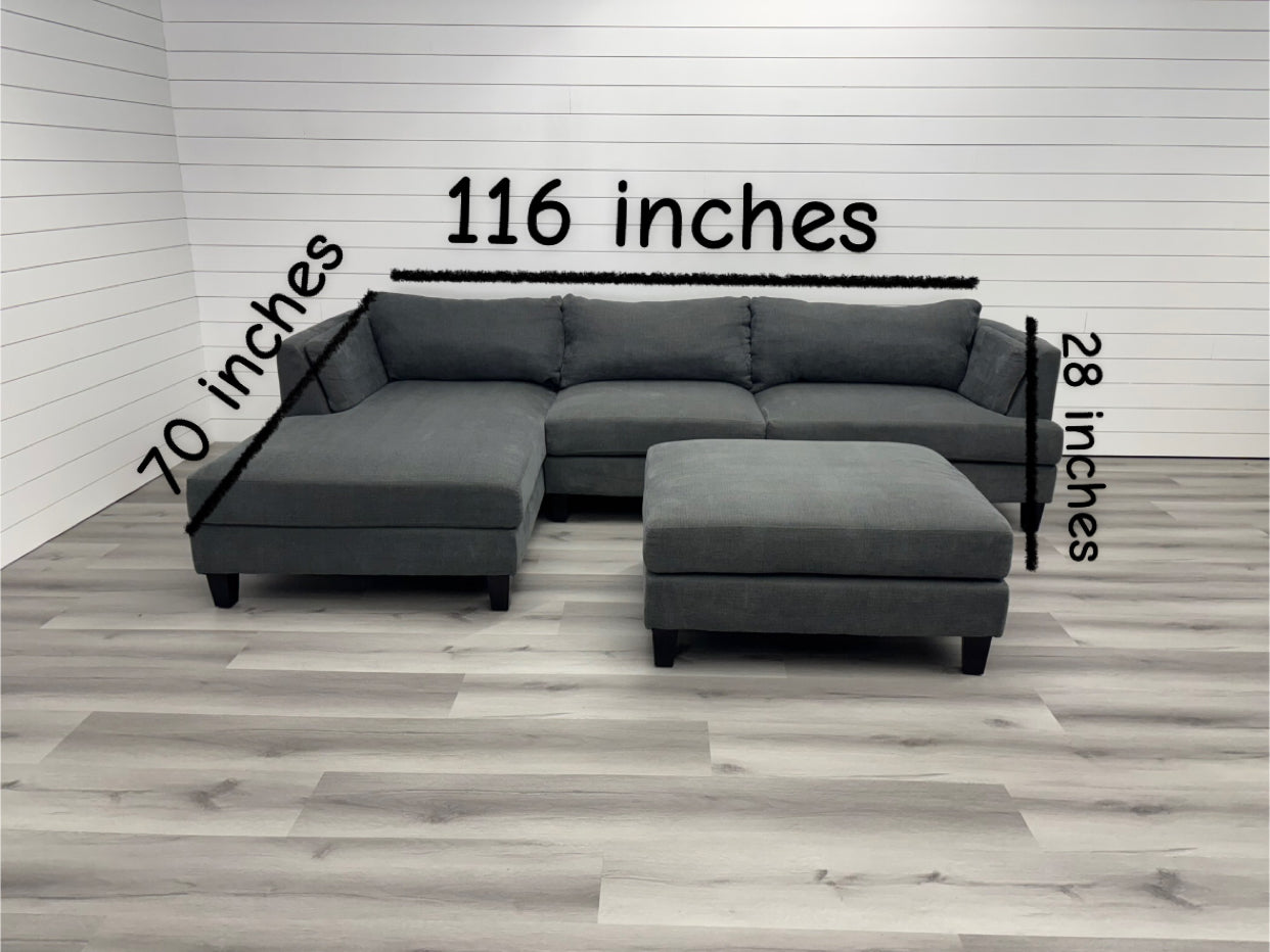 Dark Grey Sectional with Ottoman