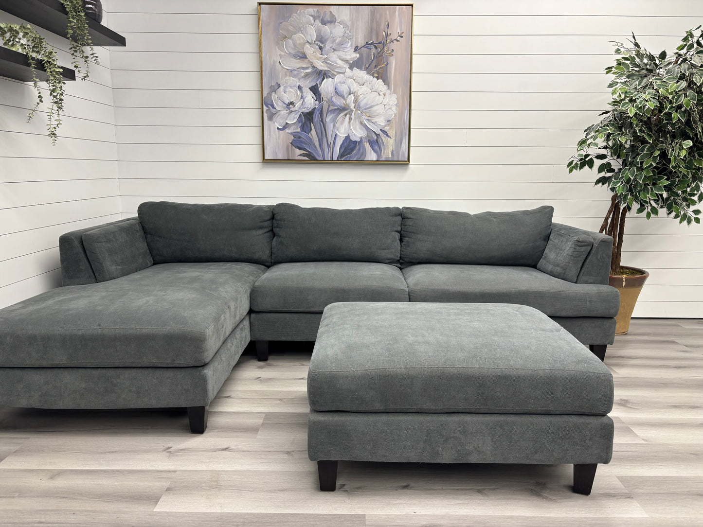Dark Grey Sectional with Ottoman