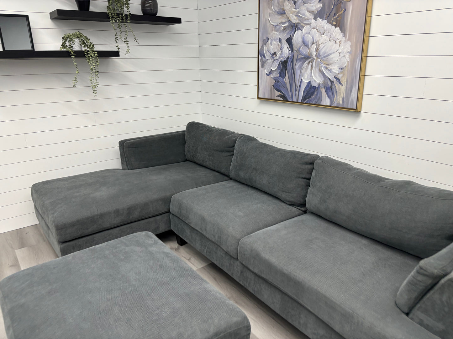 Dark Grey Sectional with Ottoman