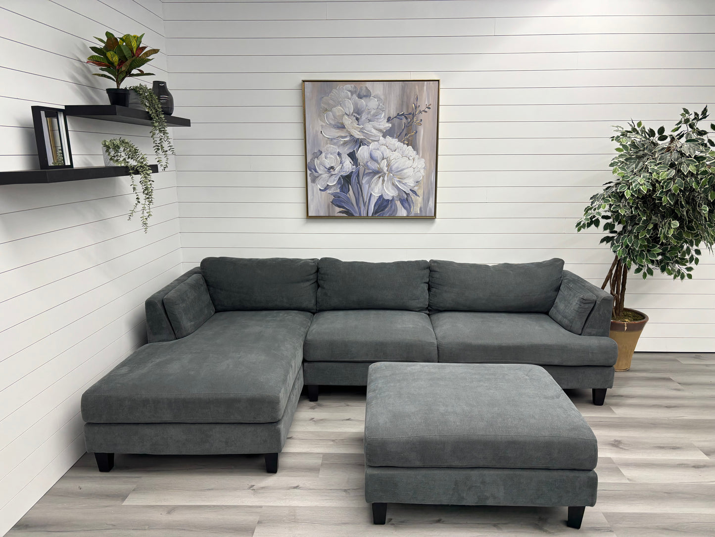 Dark Grey Sectional with Ottoman