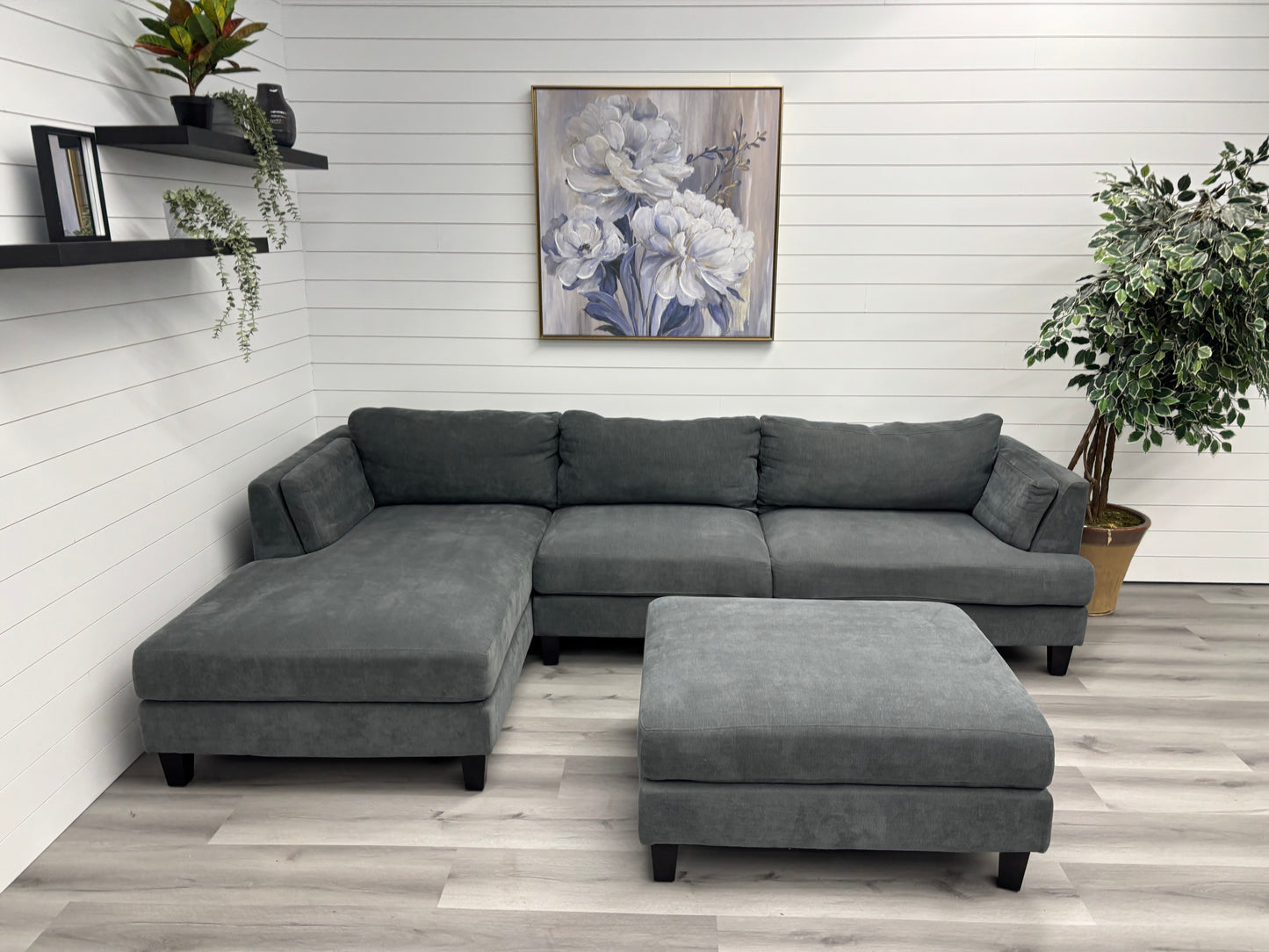 Dark Grey Sectional with Ottoman