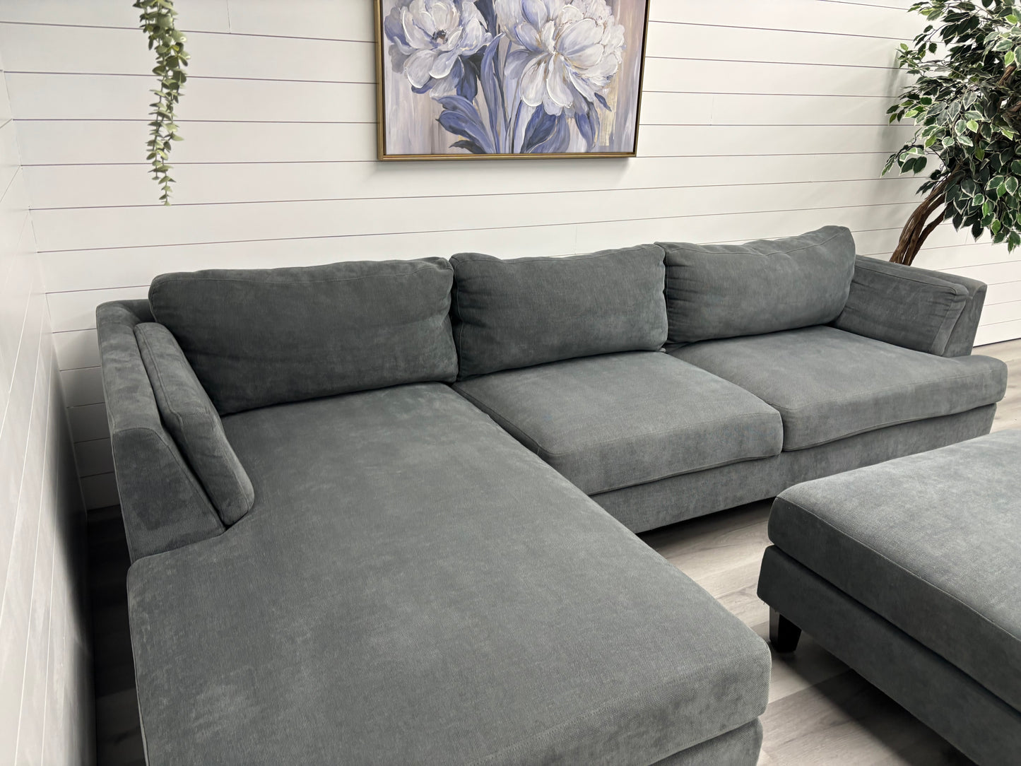 Dark Grey Sectional with Ottoman