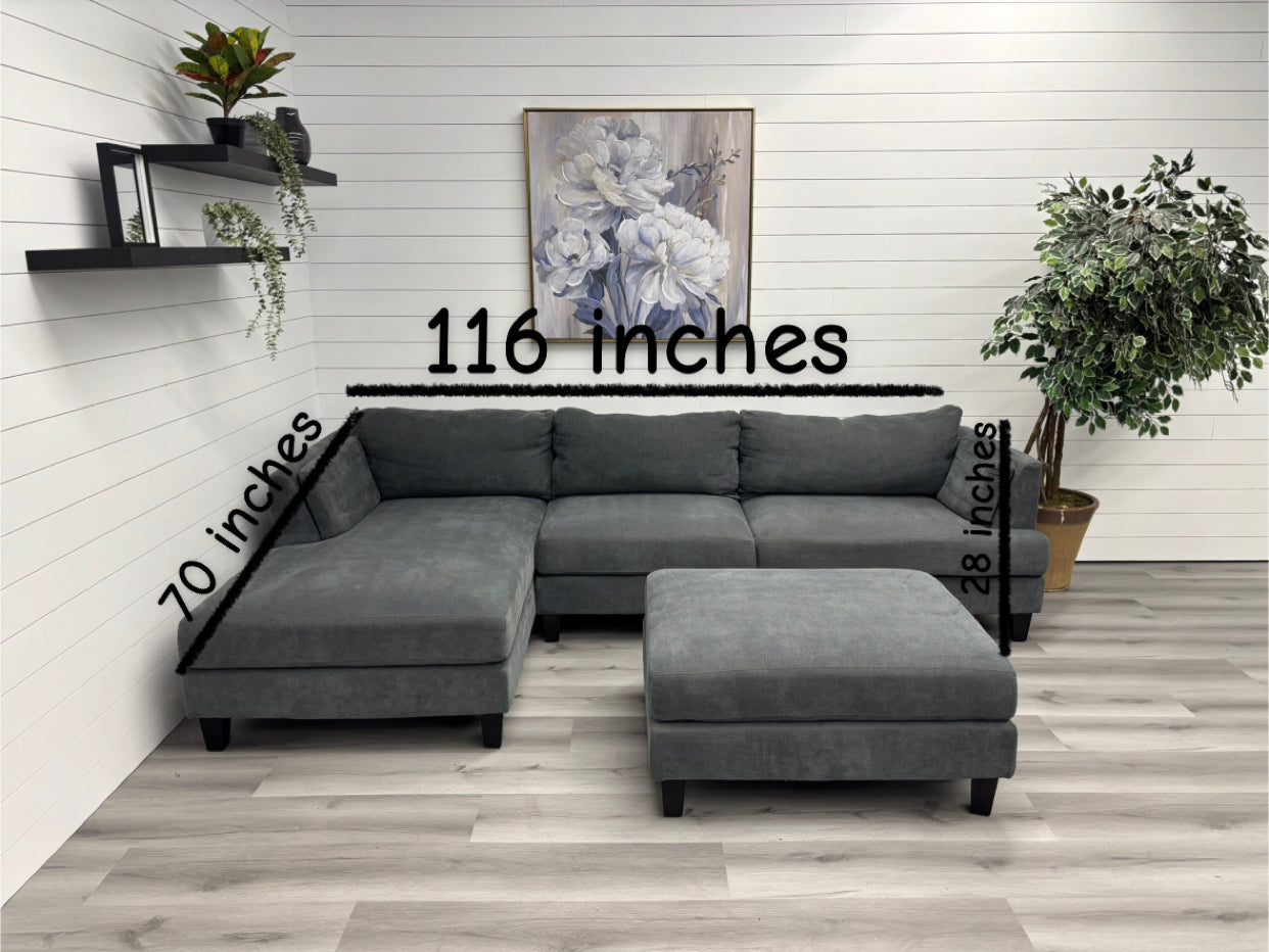 Dark Grey Sectional with Ottoman