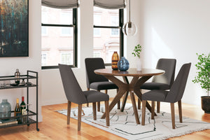 Charcoal Lyncott Circular dining room table and 4-Chairs