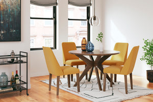 Mustard Lyncott Circular dining room table and 4-Chairs