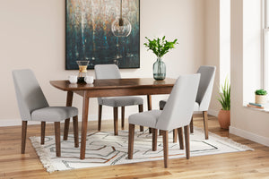 Grey Lyncott rectangular dining room table and 4-Chairs