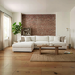 Sunset Sectionals Anson Fluffy River Rock oversized white textured sectional sofa with five accent pillows in a room