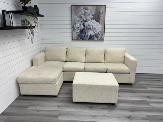 Small Cream Sectional with Ottoman