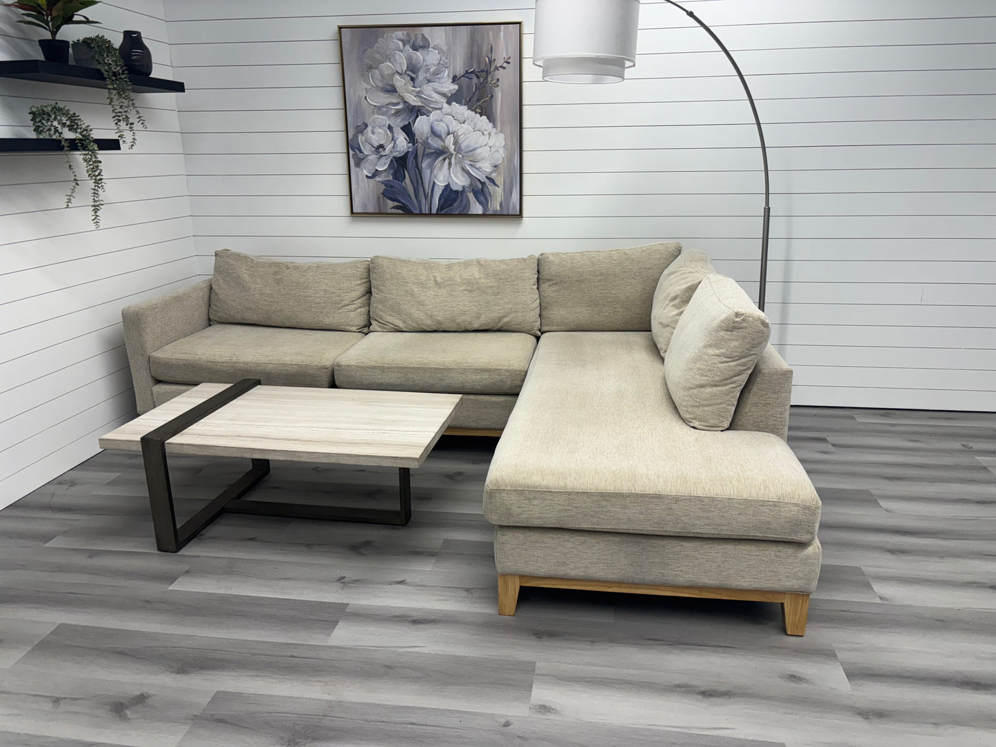 Tan Sectional with Bumper Chaise
