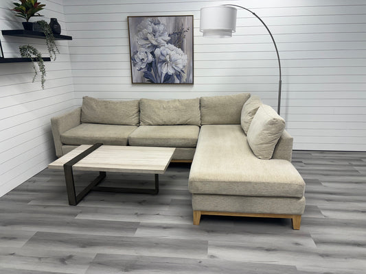 Tan Sectional with Bumper Chaise