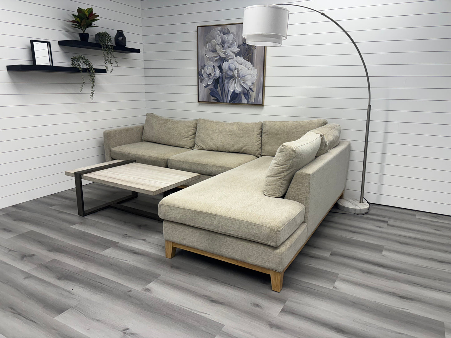 Tan Sectional with Bumper Chaise