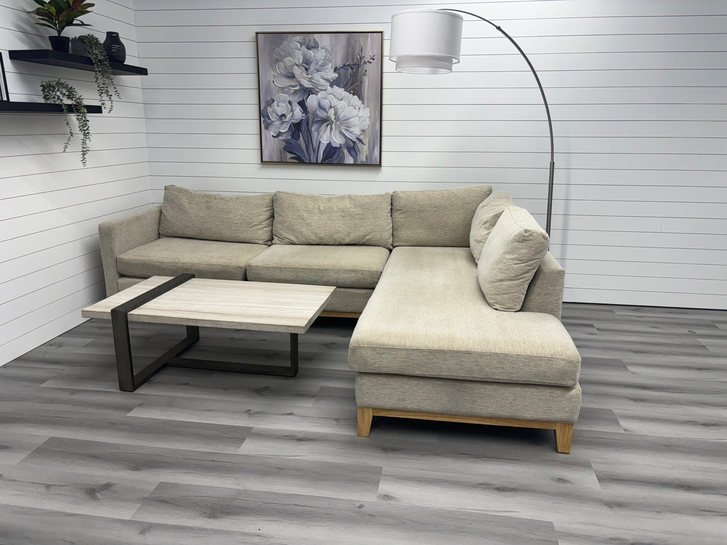 Tan Sectional with Bumper Chaise
