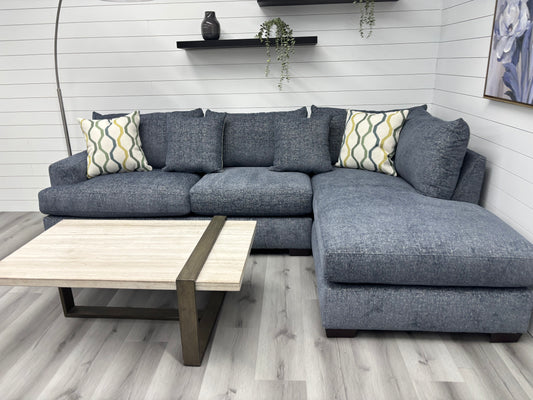 Brand New Agave Blue Two-Piece Sectional with Bumper Chaise