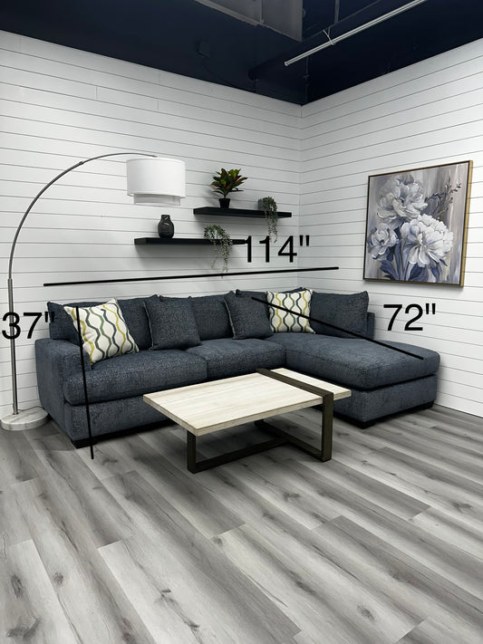 Brand New Agave Blue Two-Piece Sectional with Bumper Chaise