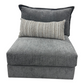 Sunset Sectionals Kent modular armless chair in grey textured fabric with a decorative striped lumbar pillow
