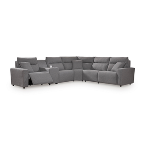 ModMax II 6-Piece Performance Fabric Dual Power Reclining Modular Sectional with 3 Reclining Seats and Audio Console