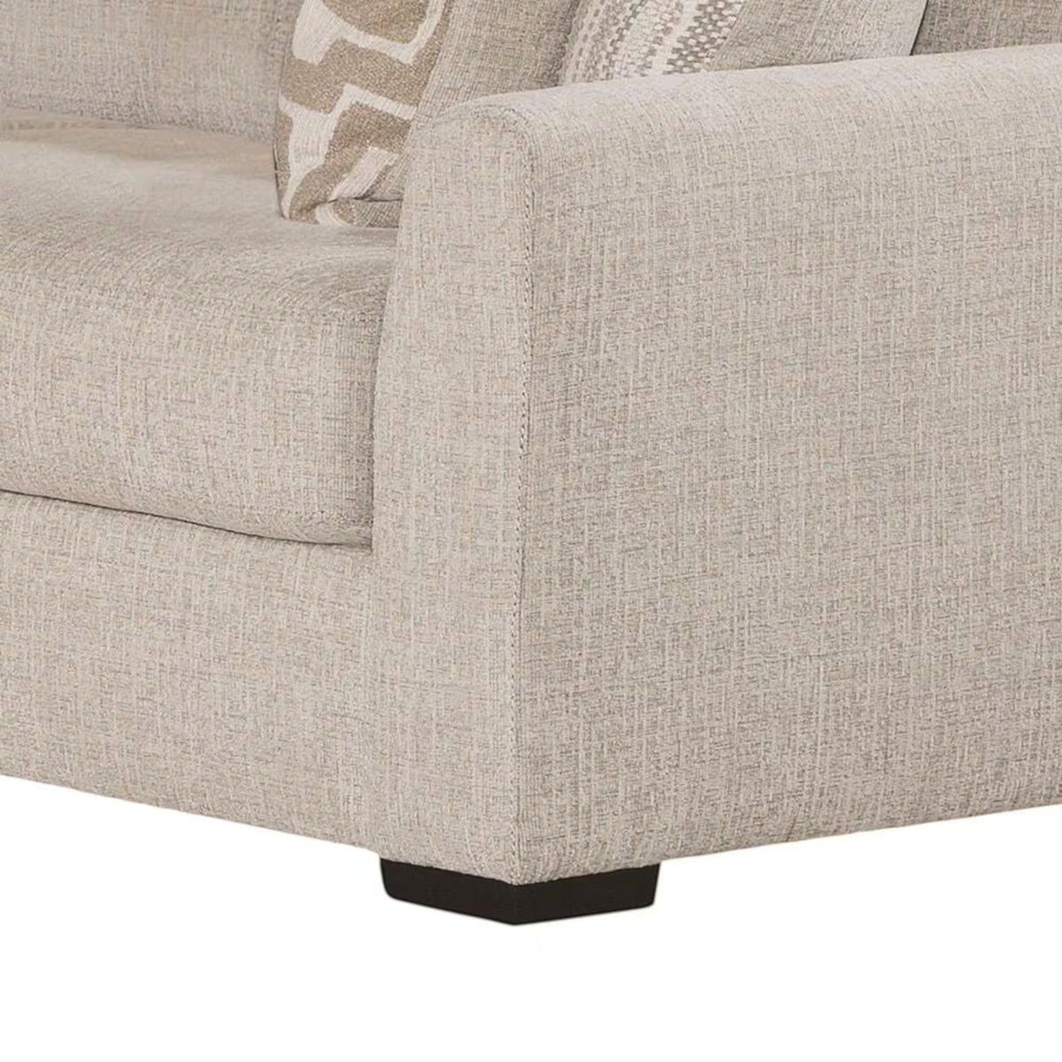 Sunset Sectionals modular sofa in soft cream fabric with deep seating and patterned accent pillows