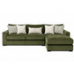 Sunset Sectionals Ivy deep-seated green fabric sectional sofa with a chaise and decorative patterned throw pillows.