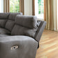 Sunset Sectionals sand-colored power reclining sectional with adjustable headrest, USB port, and durable faux leather.